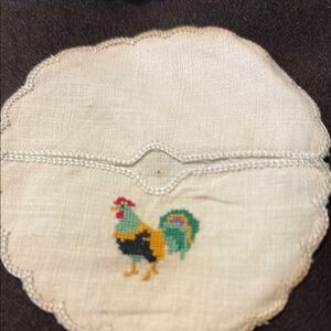 9 Embroidered Rooster stemware Coaster with pouch to put glass in